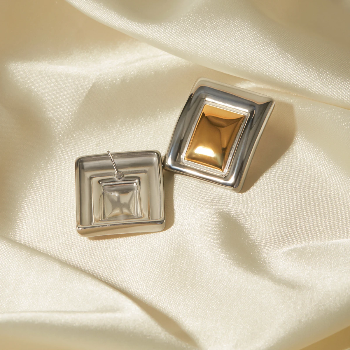 Stainless Steel Geometric Patchwork Earrings 5 Stainless Steel Geometric Patchwork Earrings - Image 5