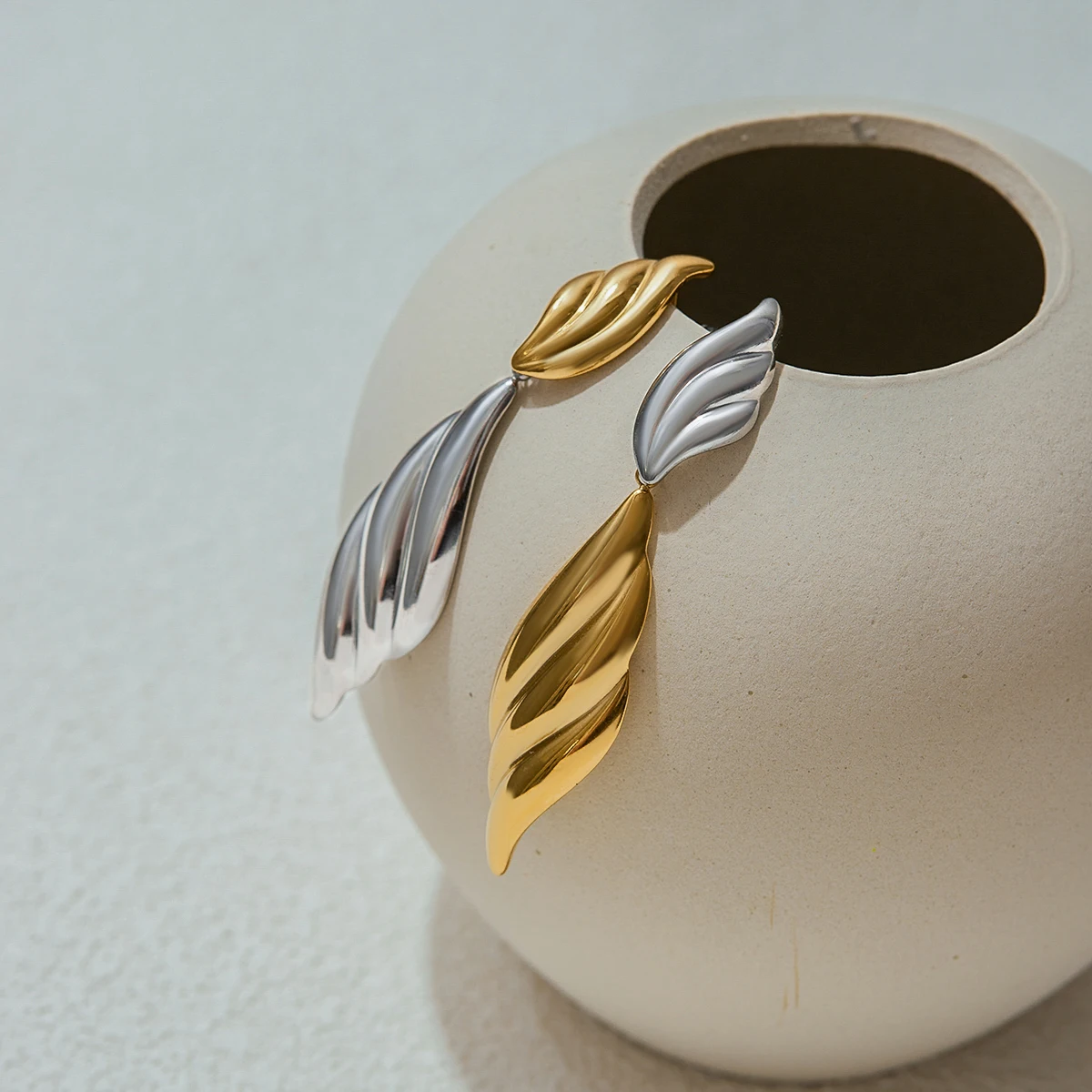 Stainless Steel Two-Tone Wing Earrings 5 Stainless Steel Two-Tone Wing Earrings - Image 5