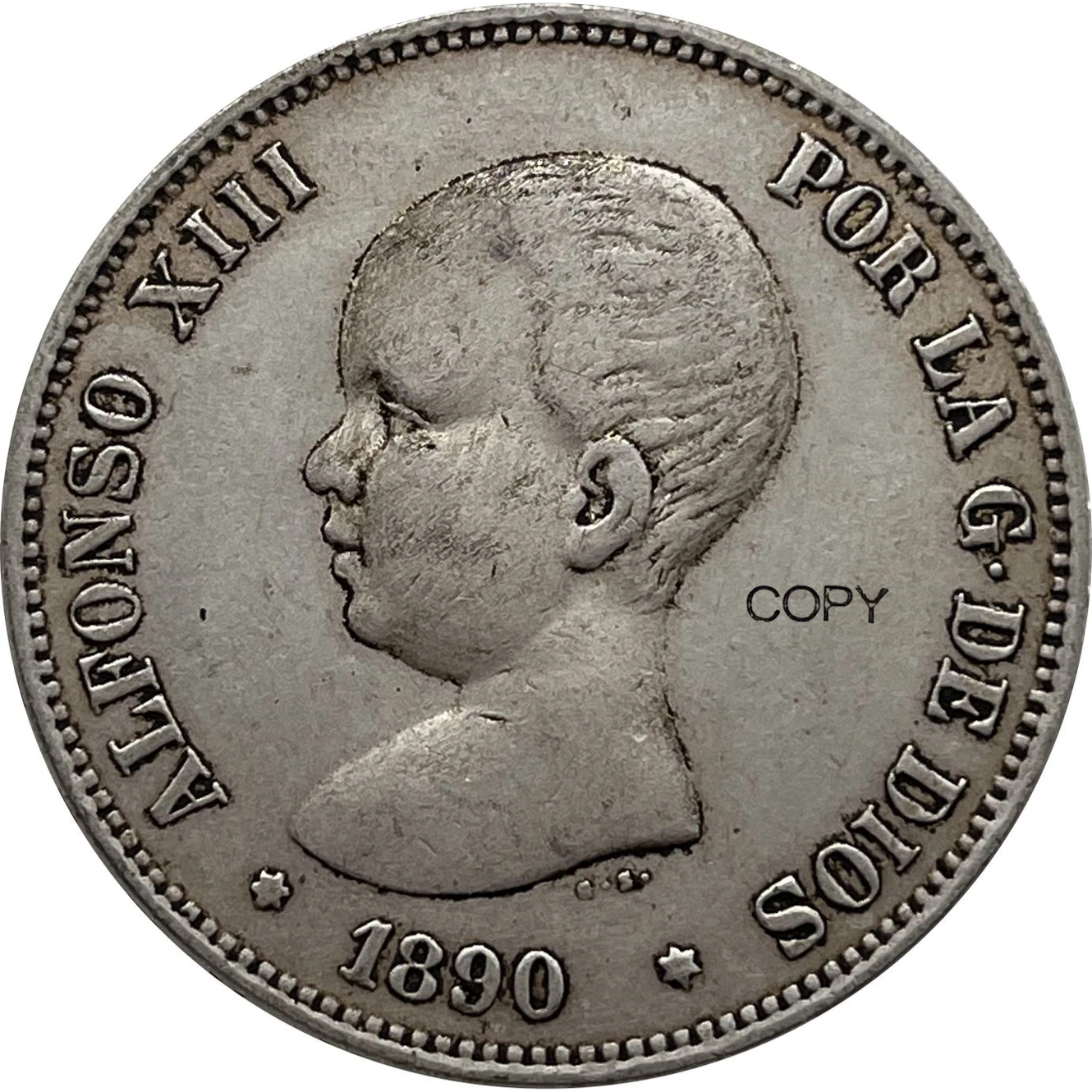 Spain 1890 MP 5 Pesetas Replica Coin 5 Spain 1890 MP 5 Pesetas Replica Coin - Image 5