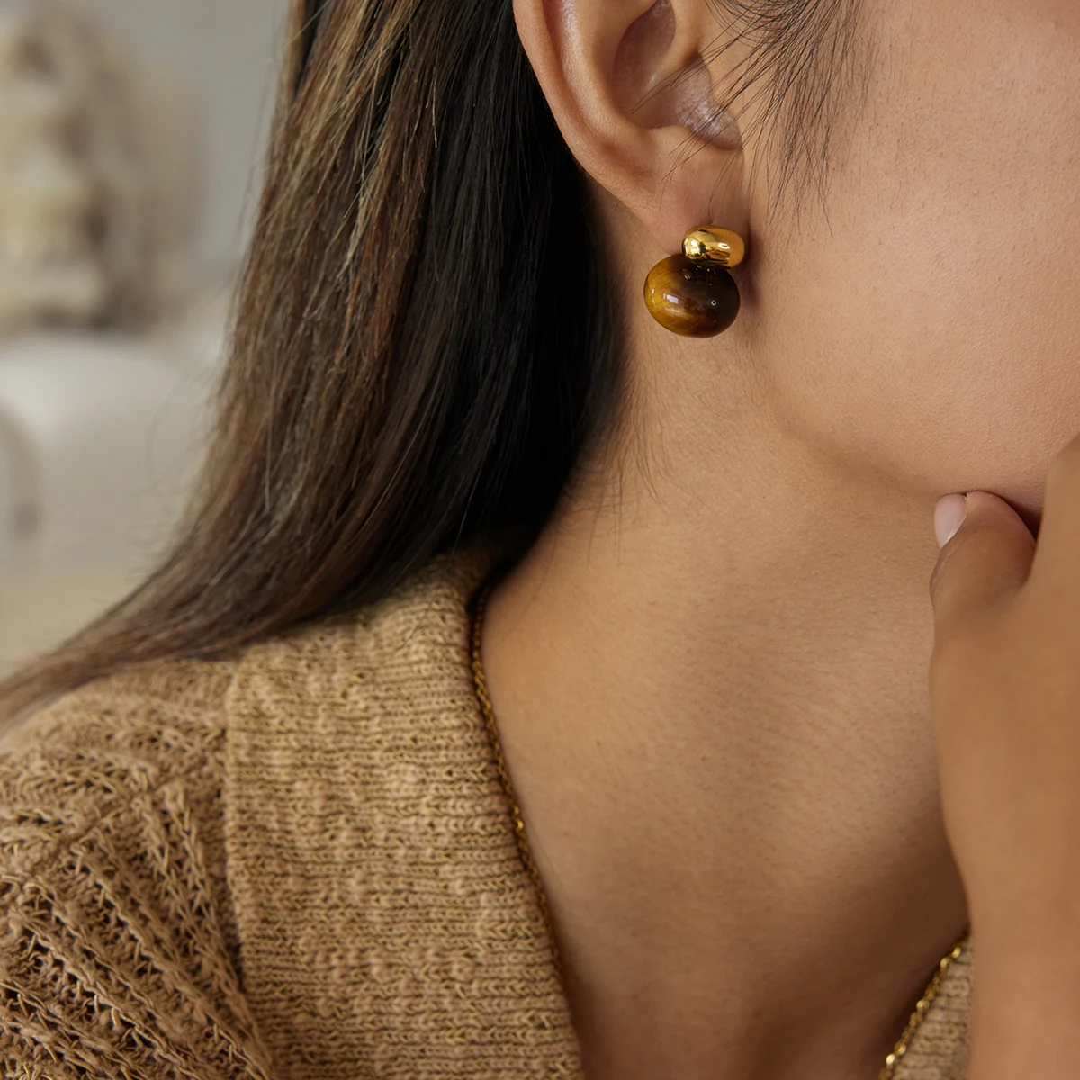 Gold-Tone Stainless Steel Geometric Earrings 4 Gold-Tone Stainless Steel Geometric Earrings - Image 4