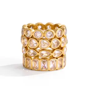 Elegant Stainless Steel Zircon Stacking Ring