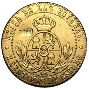 Antique-Style 1868 Spain 5 Centimos Coin Replica