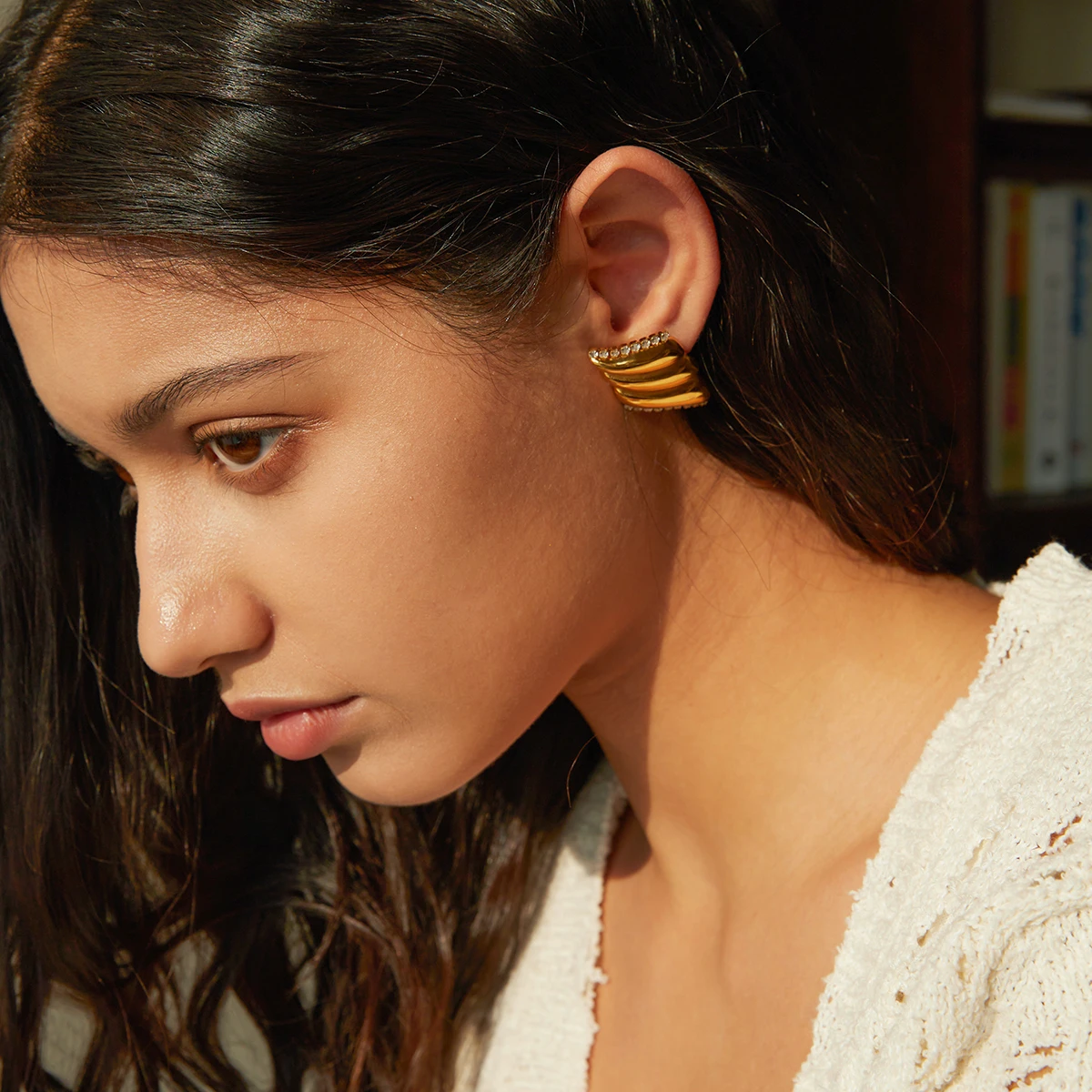 Vintage Gold Stainless Steel Feather Stud Earrings 3 Vintage Gold Stainless Steel Feather Stud Earrings - Image 3