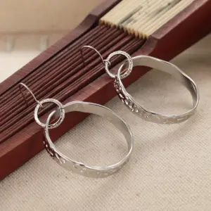 Vintage Silver Drop Earrings with Textured Hoops 8 S67b00f0c3fd442a1873ab187a044c7e8a