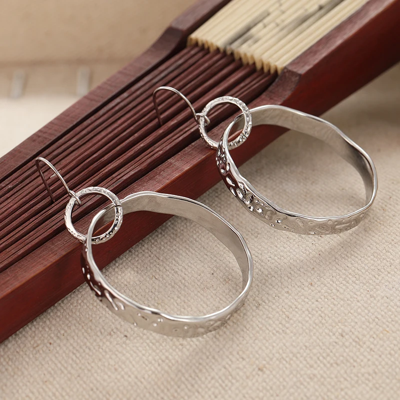 Vintage Silver Drop Earrings with Textured Hoops 3 Vintage Silver Drop Earrings with Textured Hoops - Image 3