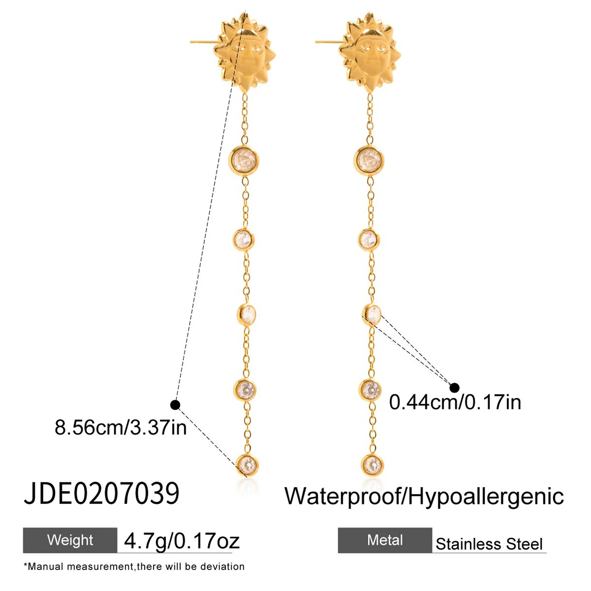 Gold Sun and Star Earrings in Stainless Steel 8 Gold Sun and Star Earrings in Stainless Steel - Image 8