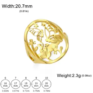Butterfly & Floral Stainless Steel Ring for Women 12 S6801e74ba75d4510b1ca184bd29730840