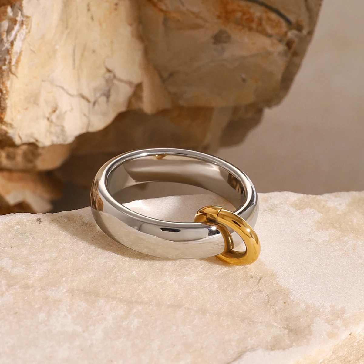 Stainless Steel Contrast Ring with Gold Accent 6 Stainless Steel Contrast Ring with Gold Accent - Image 6