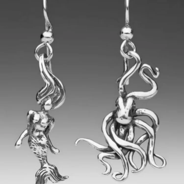 Vintage Mermaid and Octopus Earrings for Women 2 Vintage Mermaid and Octopus Earrings for Women - Image 2