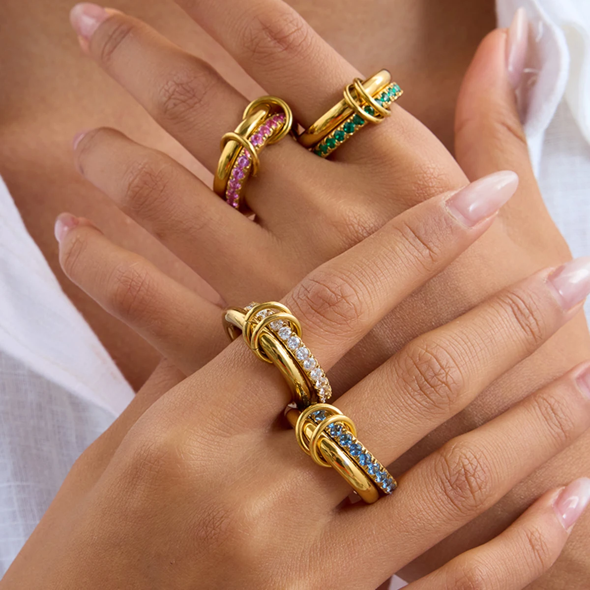 Women's Stainless Steel Zirconia Double-Layer Ring 2 Women's Stainless Steel Zirconia Double-Layer Ring - Image 2