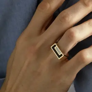 Gold Men's Ring with Zircon and Black Enamel 7 S68e59d6f2d3d42c99d783cc8e021e9cay