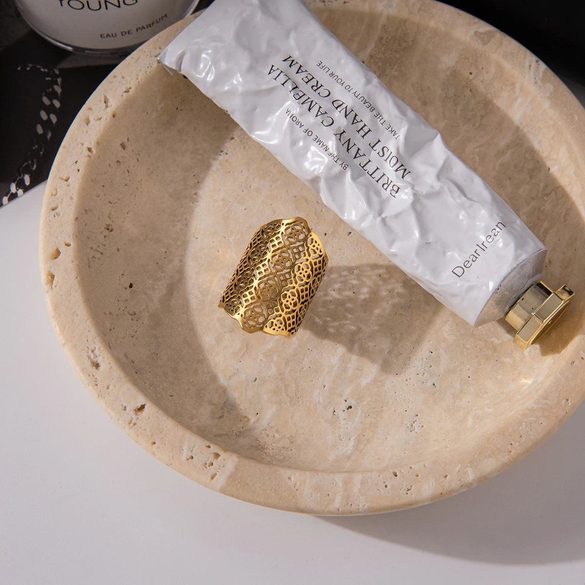 Stainless Steel Gold Geometric Ring for Women 4 Stainless Steel Gold Geometric Ring for Women - Image 4