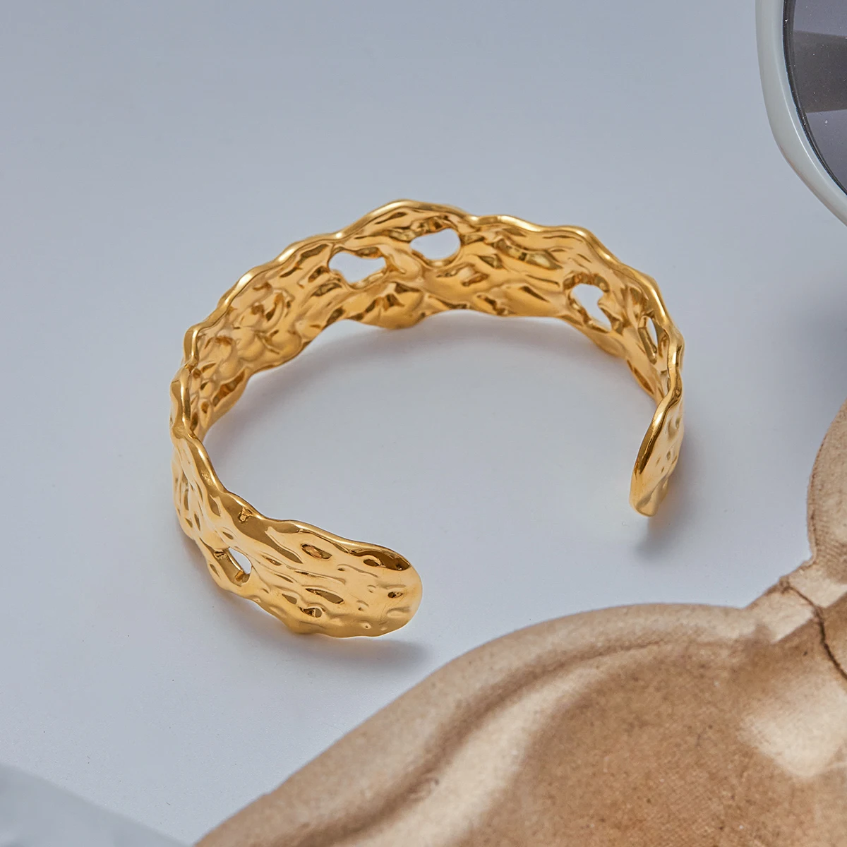 Stainless Steel Gold Skeleton Cuff Bracelet 6 Stainless Steel Gold Skeleton Cuff Bracelet - Image 6