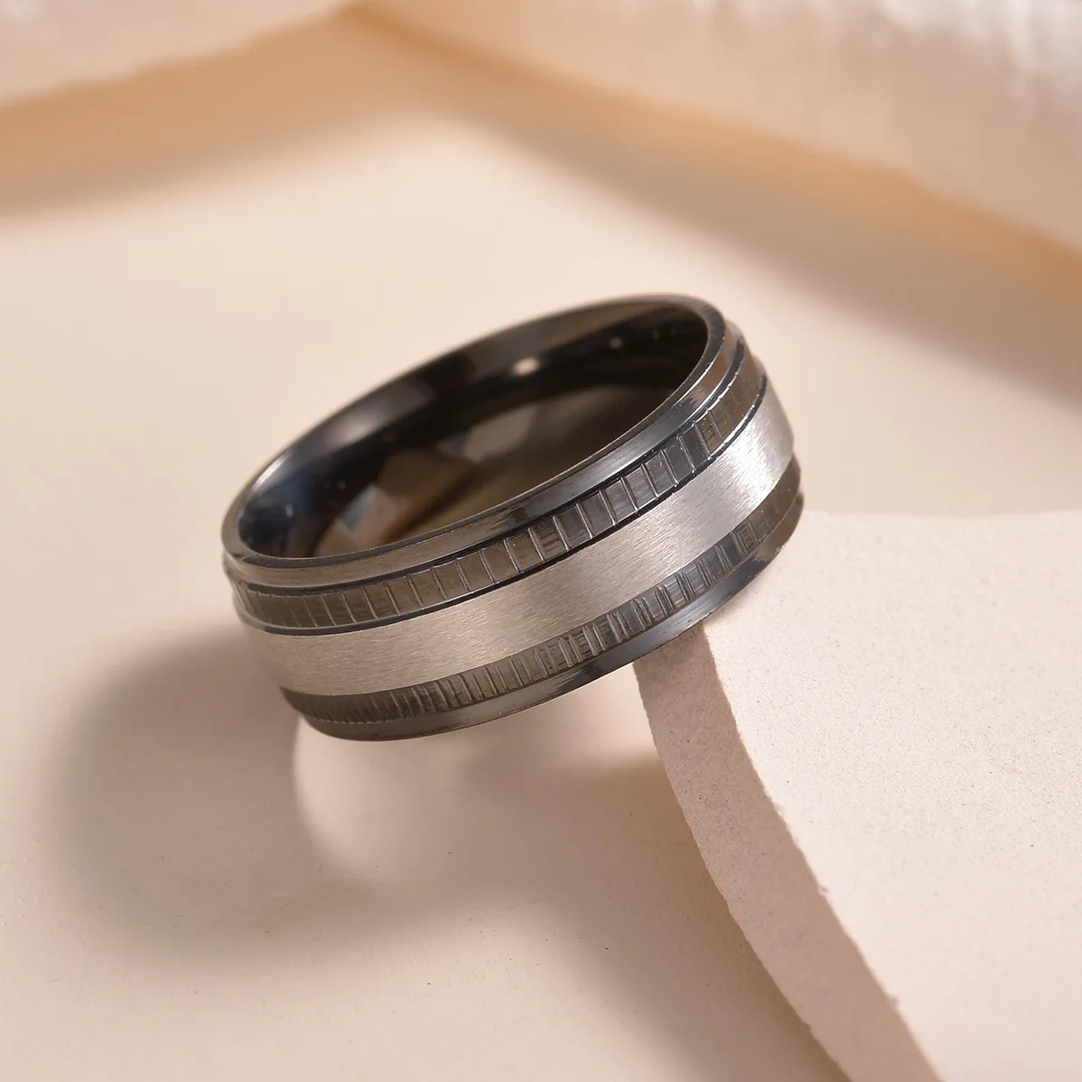 Black and Gold Stainless Steel Ring 8mm Unisex 4 Black and Gold Stainless Steel Ring 8mm Unisex - Image 4