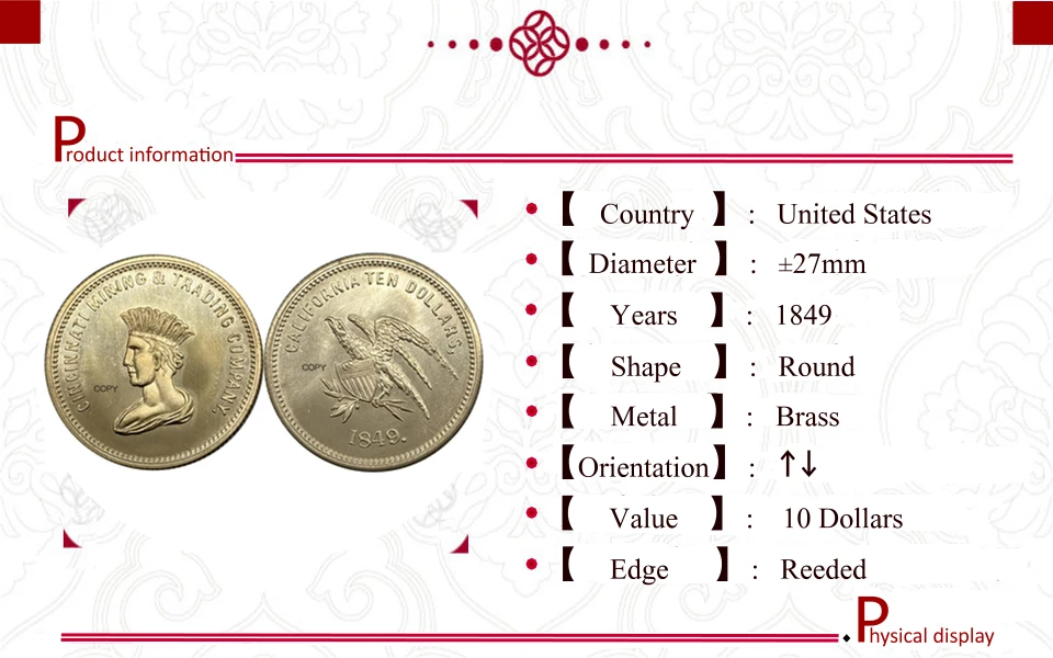 1849 U.S. Gold Coin Replica Collectible 6 1849 U.S. Gold Coin Replica Collectible - Image 6