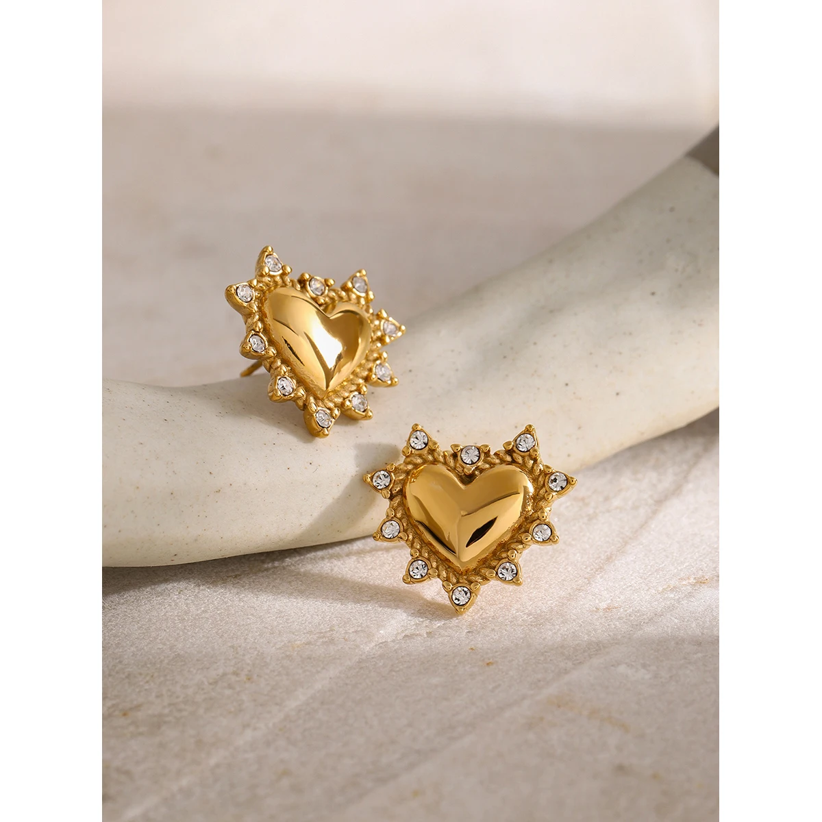 Gold Stainless Steel Heart Earrings JDE2403087 5 Gold Stainless Steel Heart Earrings JDE2403087 - Image 5
