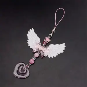 Pink Angel Wings Phone Strap with Beads