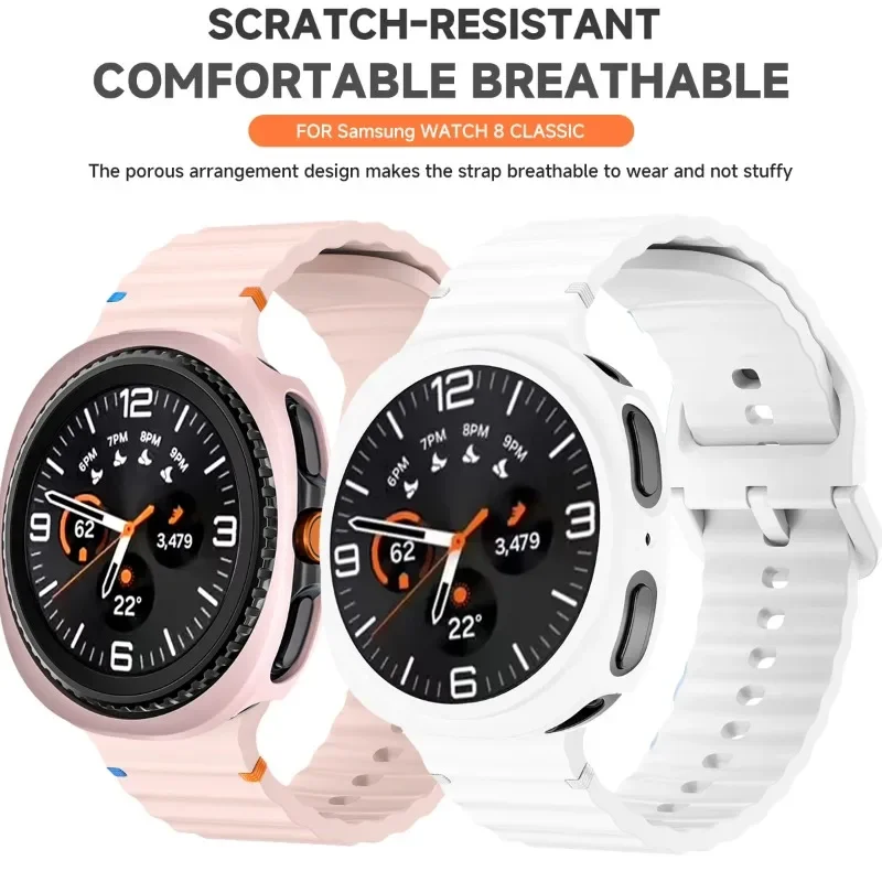 Pink Silicone Strap and Cover Set for Galaxy Watch 8 3 Pink Silicone Strap and Cover Set for Galaxy Watch 8 - Image 3
