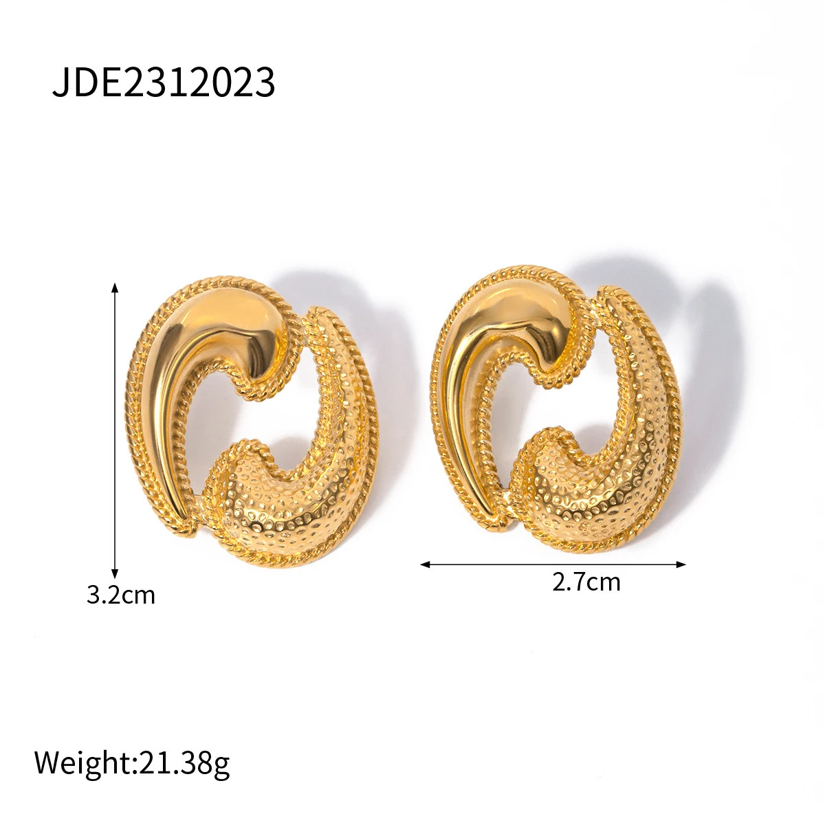 Stainless Steel Gold Hoop Earrings 19.5mm 6 Stainless Steel Gold Hoop Earrings 19.5mm - Image 6