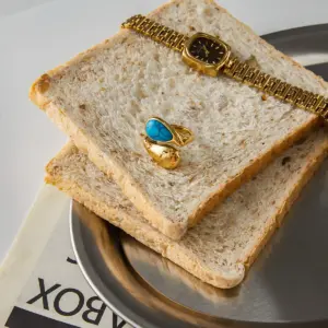 Vintage Stainless Steel Gold-Tone Turquoise Ring Set 14 S6b097f0a21764973a640d26af7b0aecah