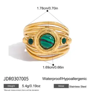 Vintage Gold Tone Stainless Steel Ring with Dark Green Gem 17 S6b0c18750d2a4d98a98a4867d84d91cc7