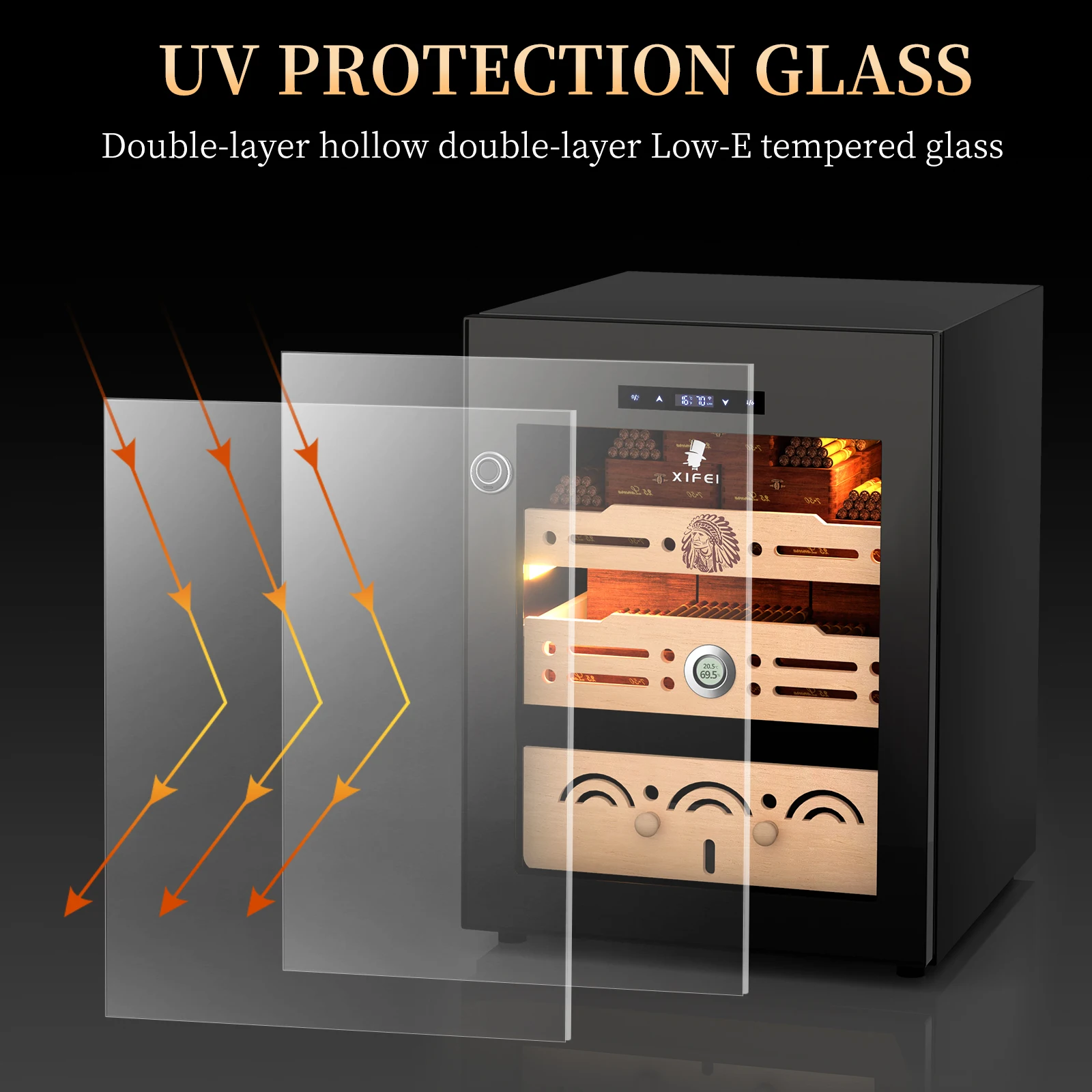 Black Electric Cigar Humidor Cabinet with 300 Slots 4 Black Electric Cigar Humidor Cabinet with 300 Slots - Image 4