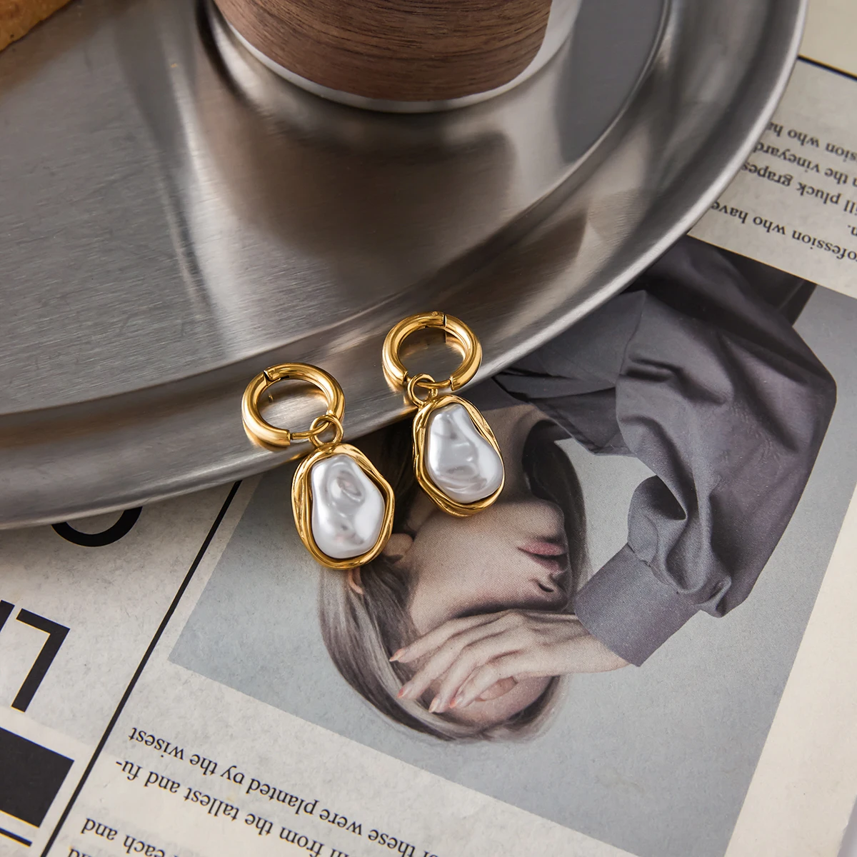 Elegant Gold Stainless Steel Pearls Earrings 6 Elegant Gold Stainless Steel Pearls Earrings - Image 6