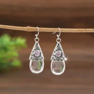 Vintage Silver Drop Earrings with Pink & Purple Stones 9 S6c1b4609cca444d6b2930f269934dc05M