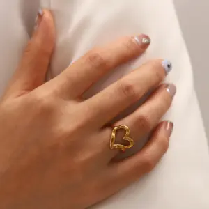 Gold-tone Stainless Steel Heart Ring for Women 12 S6c20f8f67a3547cb86e30345fb75ba66t