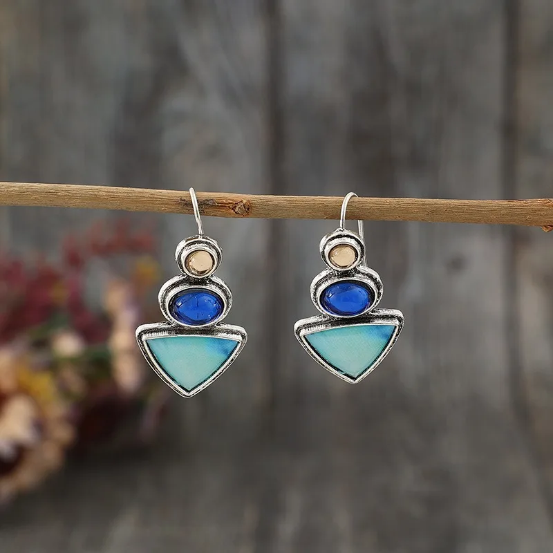 Vintage Geometric Drop Earrings in Silver or Gold 3 Vintage Geometric Drop Earrings in Silver or Gold - Image 3