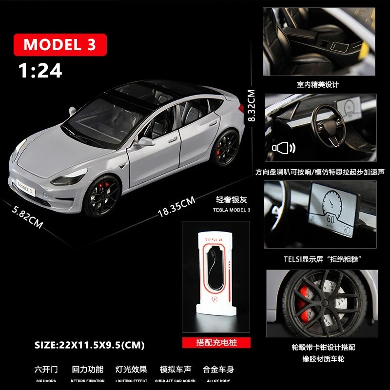 1:24 Scale Model 3 Electric Car Collector Miniature 8 1:24 Scale Model 3 Electric Car Collector Miniature - Image 8