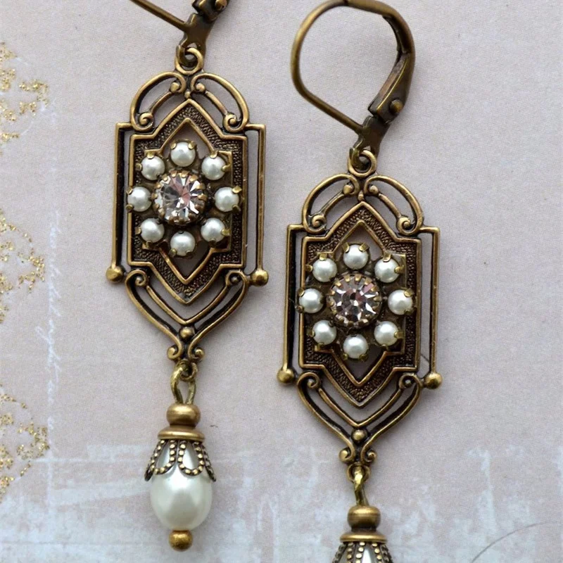 Vintage Waterdrop Earrings with White Stones 3 Vintage Waterdrop Earrings with White Stones - Image 3