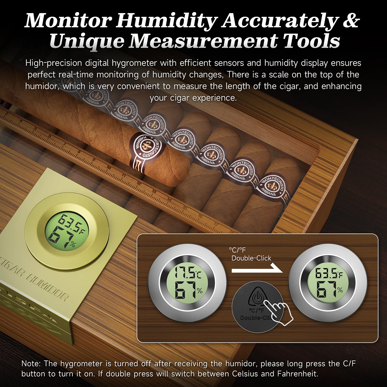 Elegant Cedar Wood Cigar Humidor with Digital Hygrometer 6 Elegant Cedar Wood Cigar Humidor with Digital Hygrometer - Image 6
