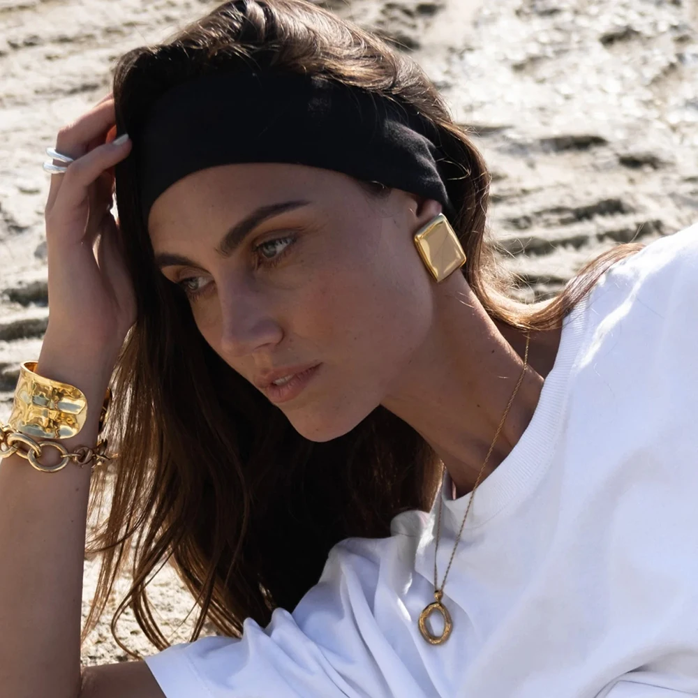 Vintage Gold Stainless Steel Geometric Hoop Earrings 3 Vintage Gold Stainless Steel Geometric Hoop Earrings - Image 3