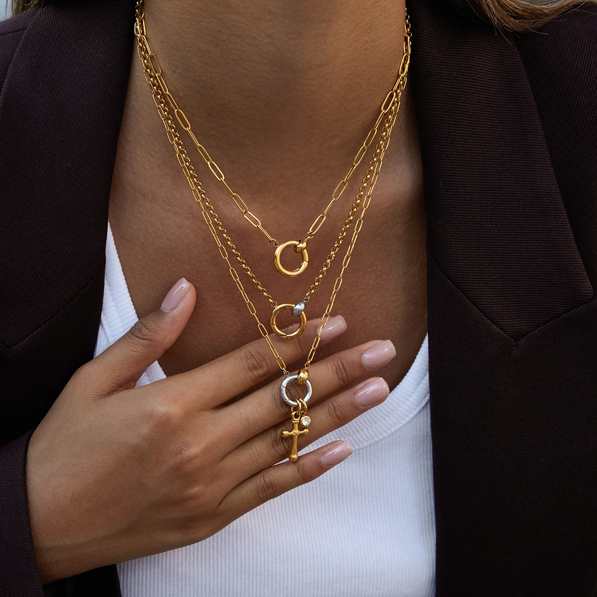 Stainless Steel Gold-Tone Necklace for Women 2 Stainless Steel Gold-Tone Necklace for Women - Image 2