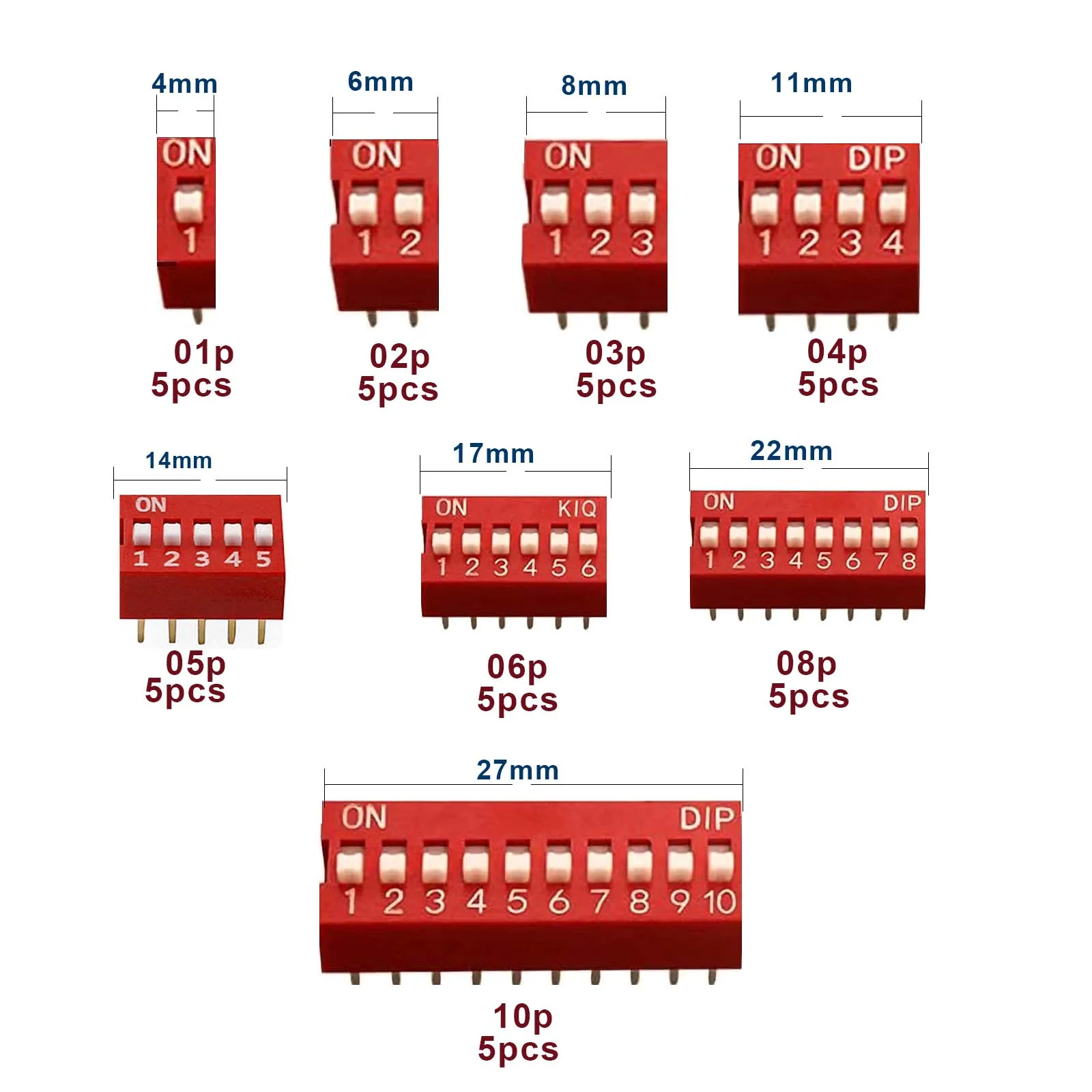 Bright Red 12-Position DIP Switch Set (30/40 pcs) 2 Bright Red 12-Position DIP Switch Set (30/40 pcs) - Image 2