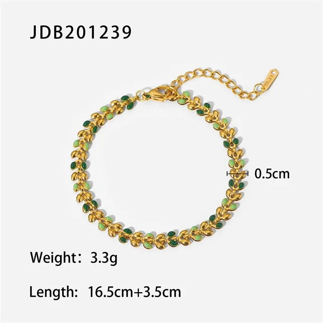Green Dripping Olive Leaf Stainless Steel Bracelet 7 Green Dripping Olive Leaf Stainless Steel Bracelet - Image 7