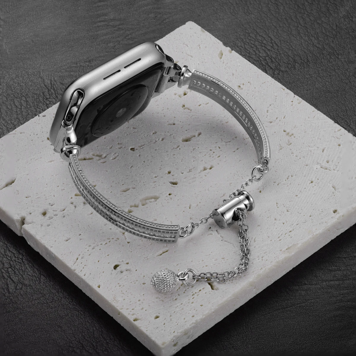 Stainless Steel Diamond-Accent Apple Watch Band 3 Stainless Steel Diamond-Accent Apple Watch Band - Image 3