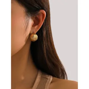 Stainless Steel Gold Textured Hoop Earrings 9 S6f7314ce64704ef4bea01427314ba576V