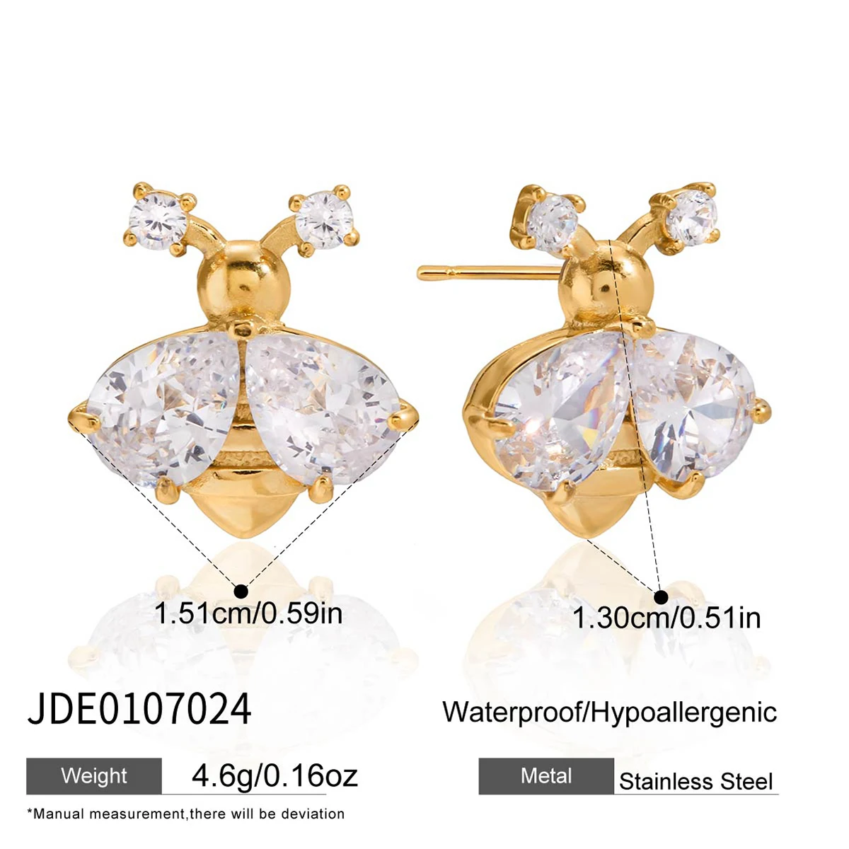 Stainless Steel Gold Bee Stud Earrings 7 Stainless Steel Gold Bee Stud Earrings - Image 7