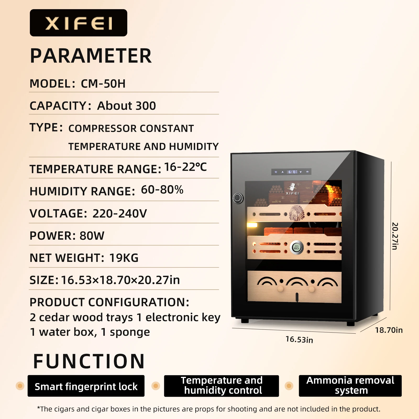 Black Electric Cigar Humidor Cabinet with 300 Slots 2 Black Electric Cigar Humidor Cabinet with 300 Slots - Image 2