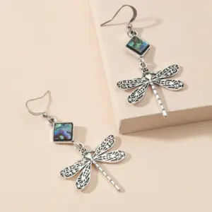 Vintage Silver Dragonfly Drop Earrings with Inlay 7 S6fc4107a3be6462b93d62dc19dfcbe710