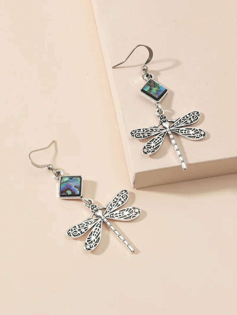 Vintage Silver Dragonfly Drop Earrings with Inlay 4 Vintage Silver Dragonfly Drop Earrings with Inlay - Image 4