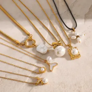 Elegant Stainless Steel Gold Pearl Necklace 14 S6fd30ea26db44192acf631245a7f8108w