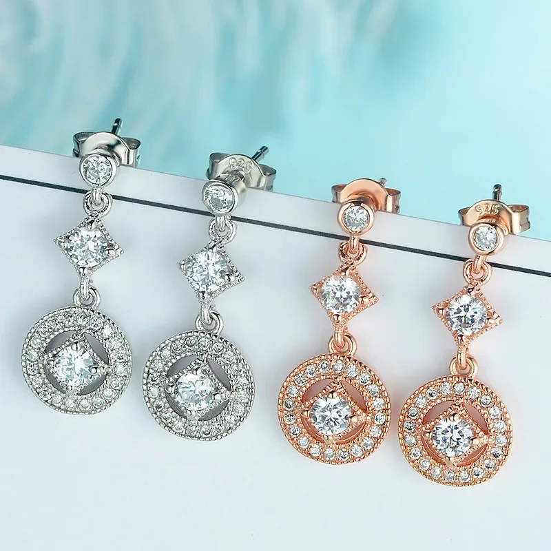 Geometric Drop Earrings with CZ Crystals 2 Geometric Drop Earrings with CZ Crystals - Image 2