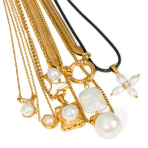 Elegant Stainless Steel Gold Pearl Necklace 15 S7027e2c53863414ba507e7f2709b483aH