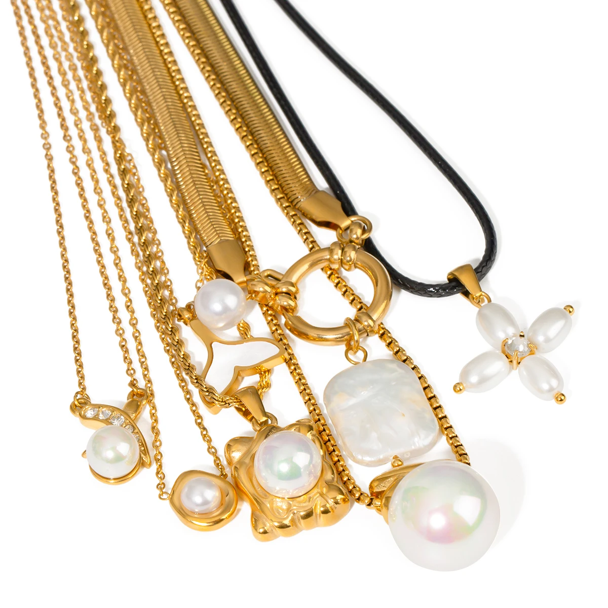 Elegant Stainless Steel Gold Pearl Necklace 6 Elegant Stainless Steel Gold Pearl Necklace - Image 6