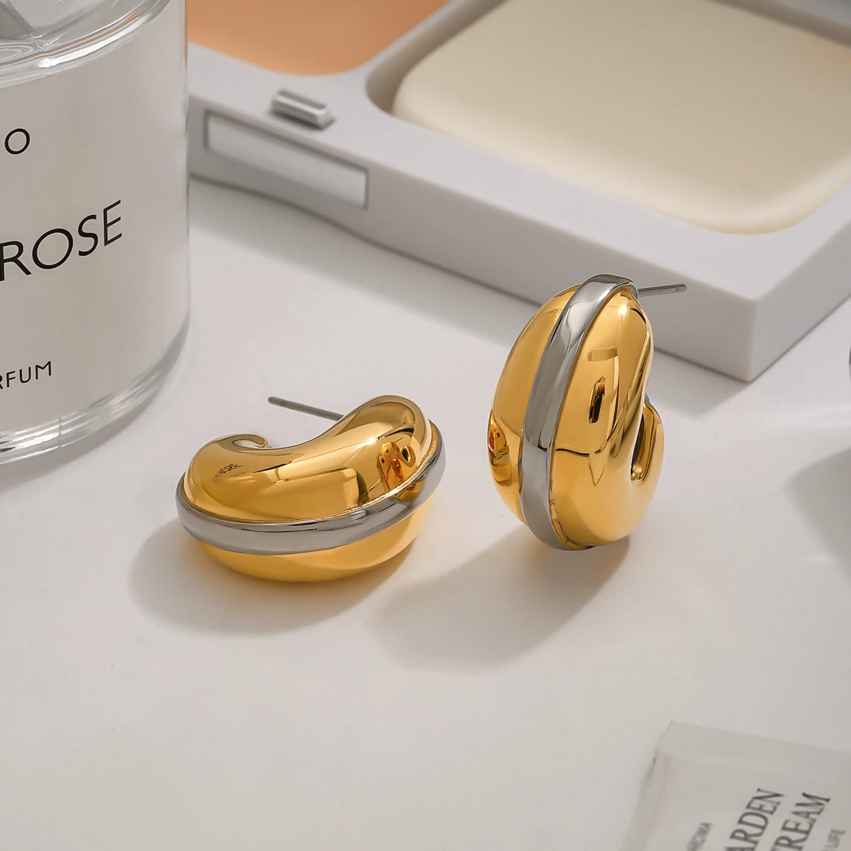 Stainless Steel Two-Tone Water Drop Earrings 5 Stainless Steel Two-Tone Water Drop Earrings - Image 5