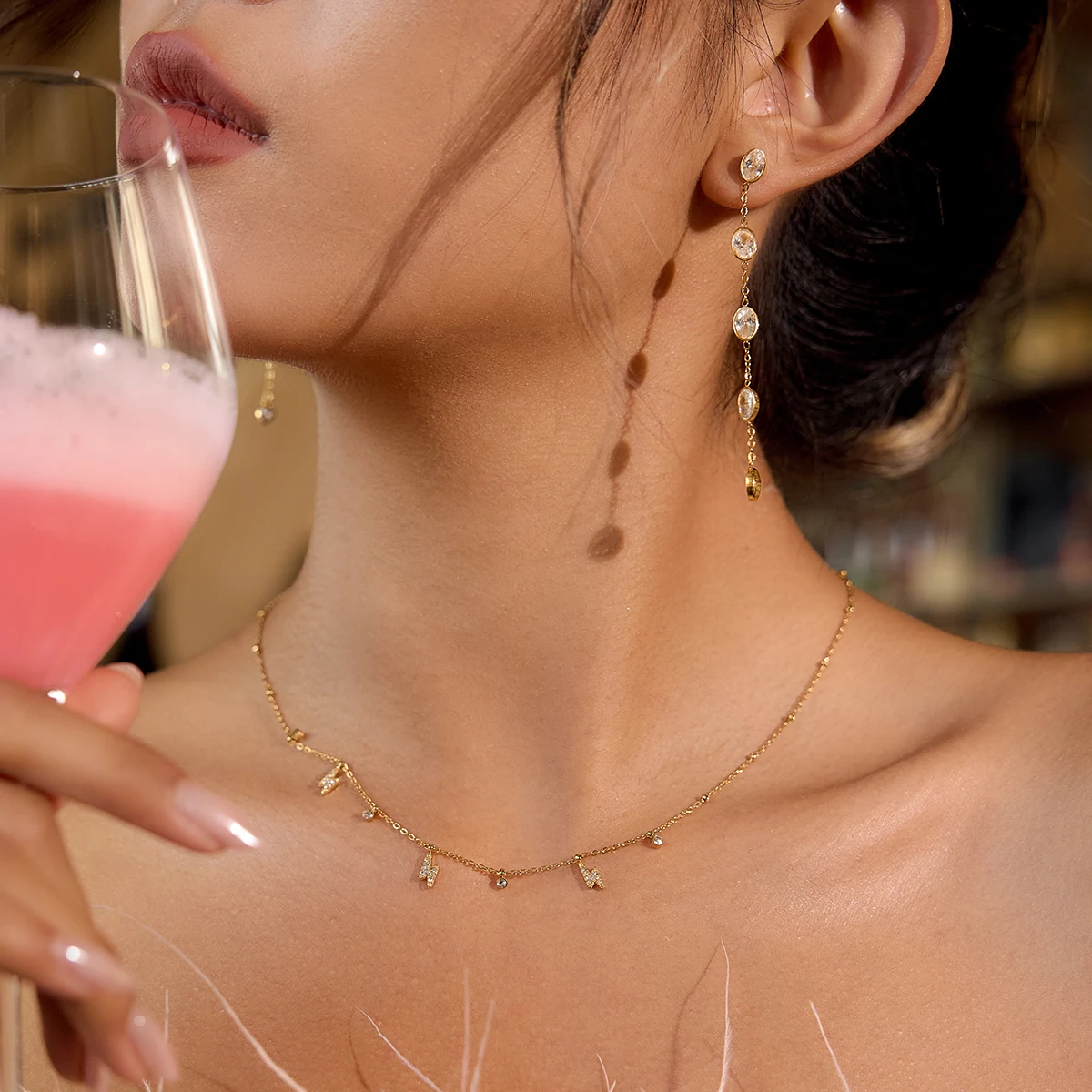 Gold Stainless Steel Oval Drop Earrings 4 Gold Stainless Steel Oval Drop Earrings - Image 4