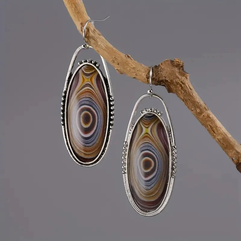 Vibrant Vintage Oval Drop Earrings for Women 2 Vibrant Vintage Oval Drop Earrings for Women - Image 2